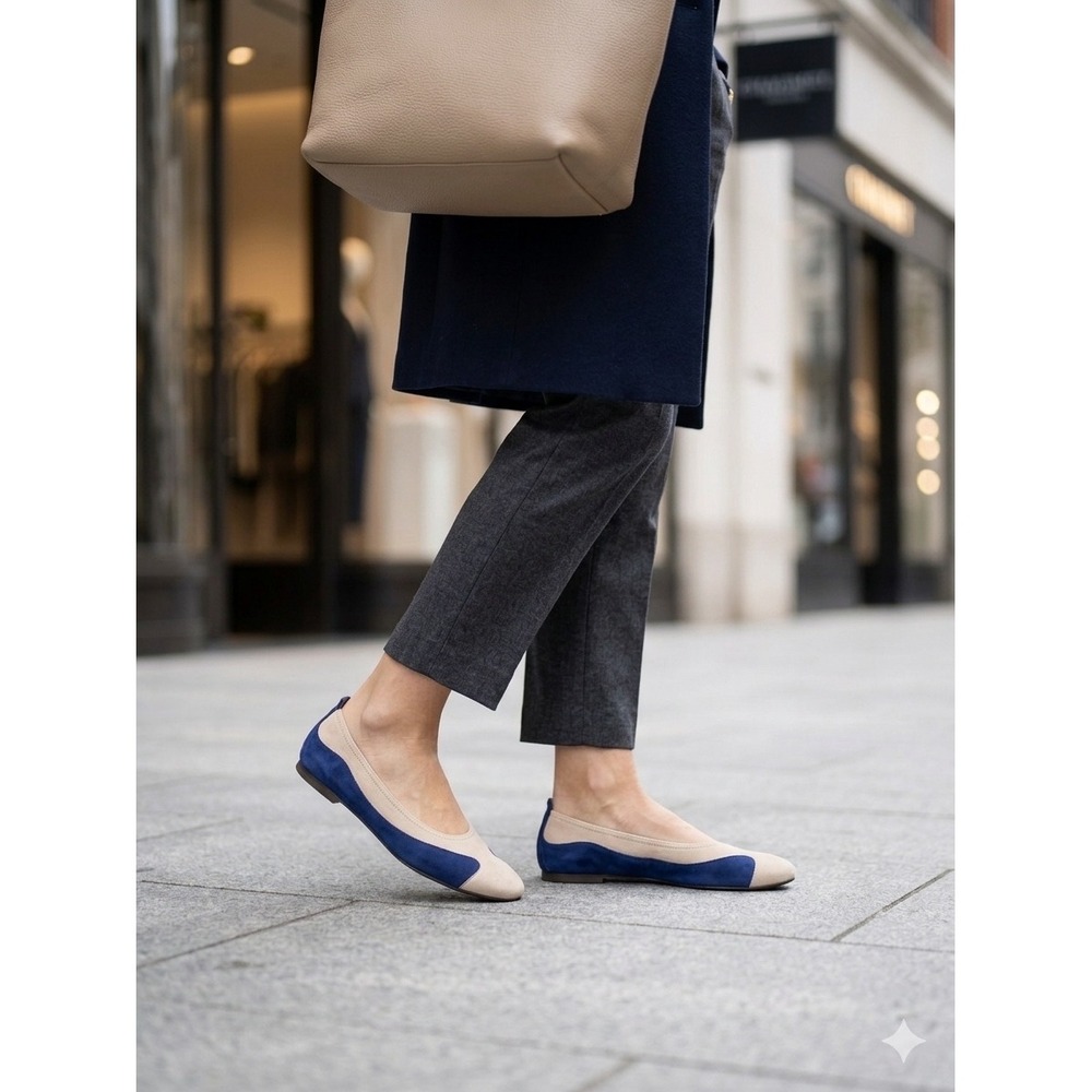 Arche Ballet Flats Size 36 5.5/6 US Navy Blue Sand Two-Tone Suede Leather France